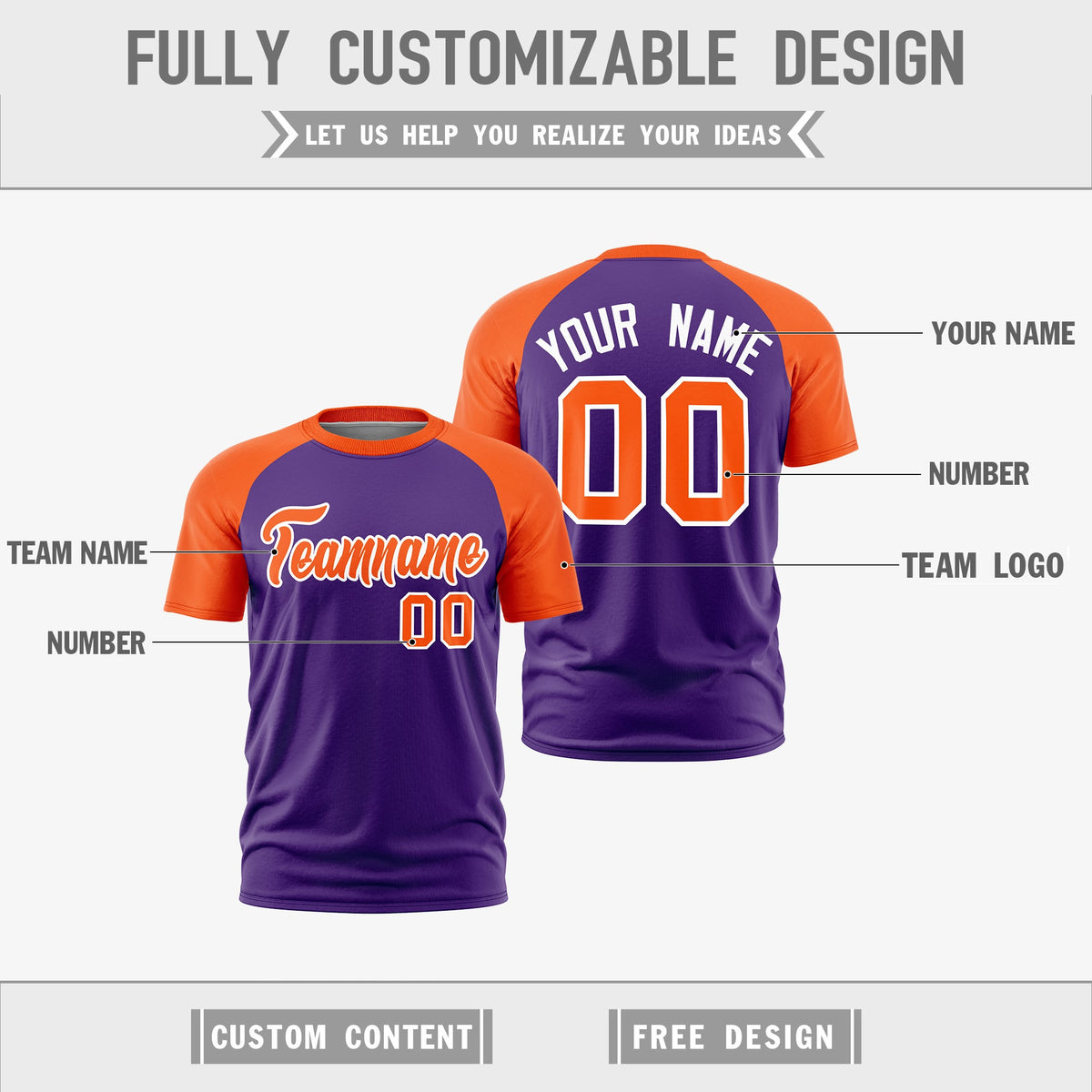 Custom Purple Orange White Reversible Raglan Sleeves Moisture-Wicking T-shirt| KXKSHOP
