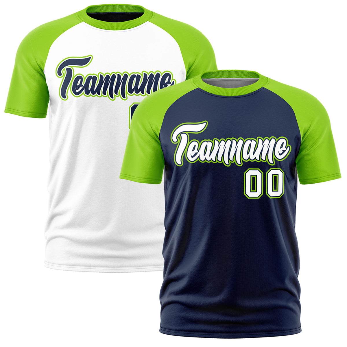 Custom Navy Neon Green White Reversible Raglan Sleeves Quick Dry T-shirt| KXKSHOP