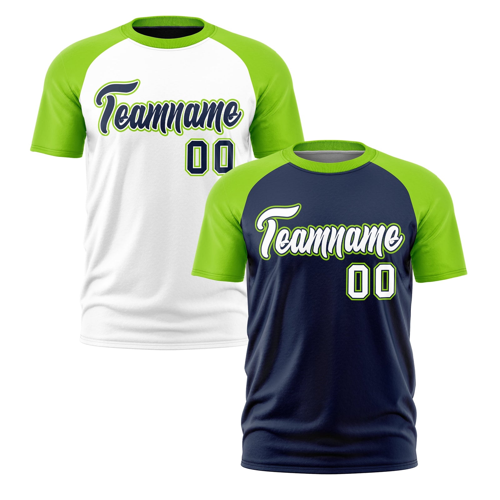 Custom Navy Neon Green White Reversible Raglan Sleeves Quick Dry T-shirt| KXKSHOP