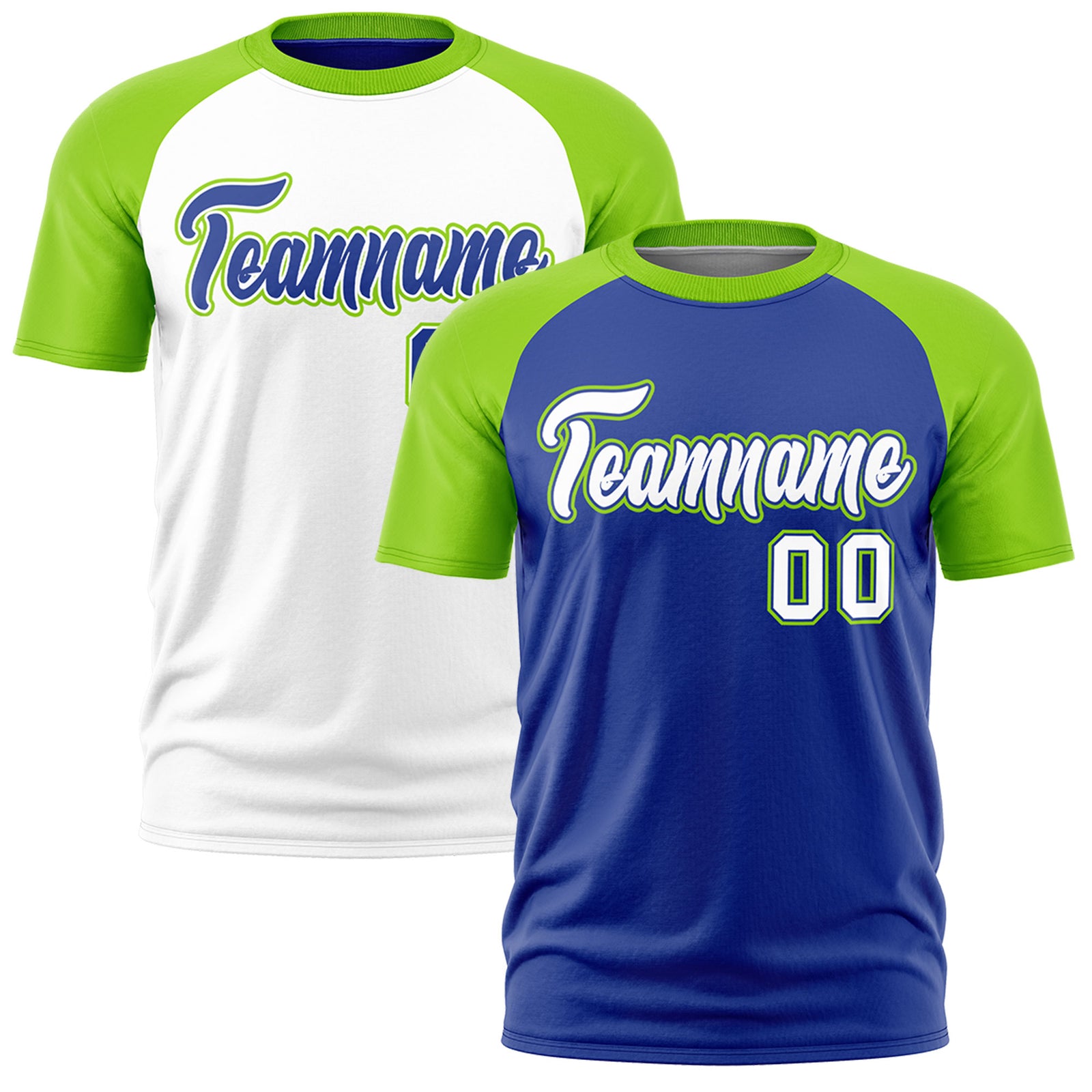 Custom Royal Blue Neon Green White Reversible Raglan Sleeves Moisture-Wicking T-shirt| KXKSHOP