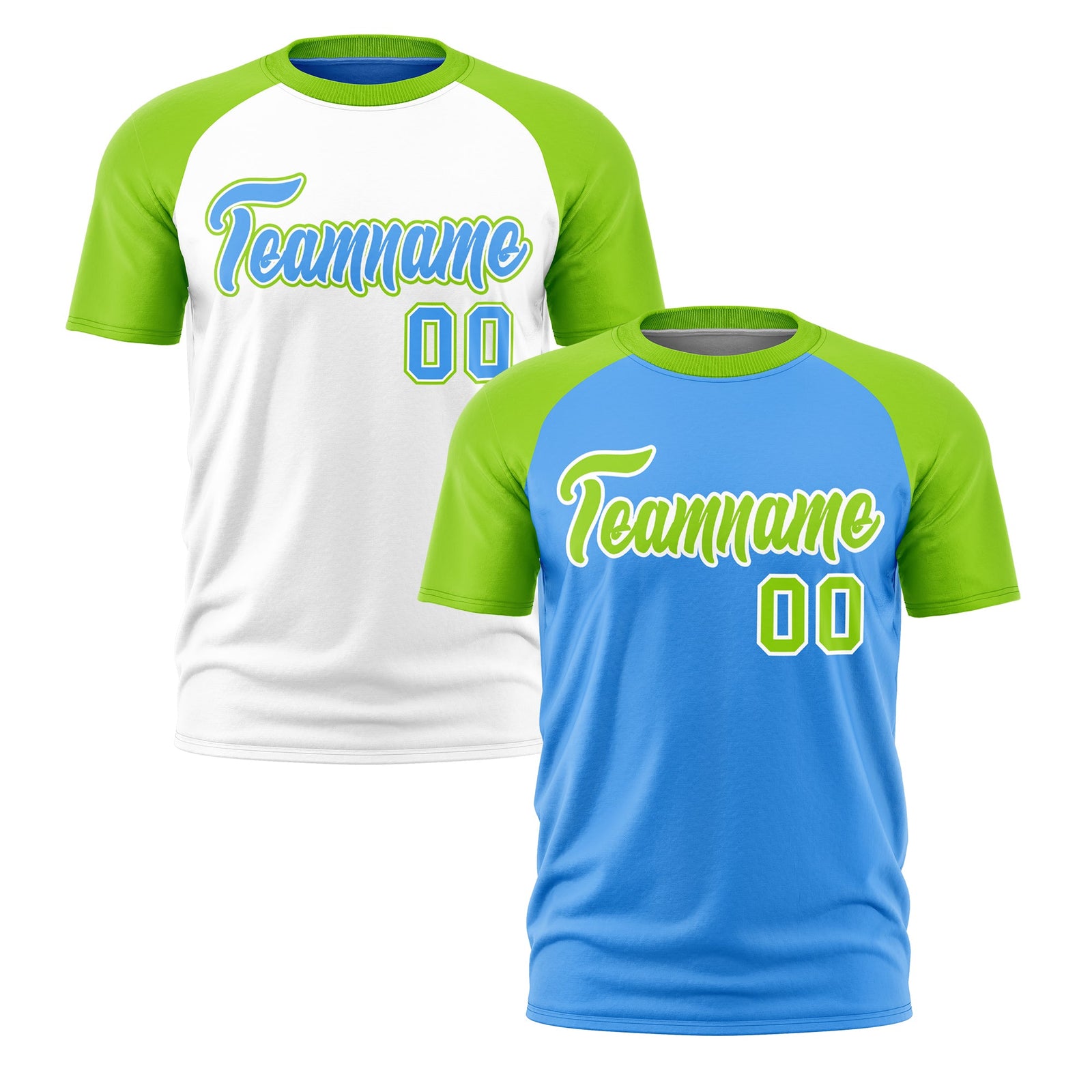 Custom Powder Blue Neon Green White Reversible Raglan Sleeves Quick Dry T-shirt| KXKSHOP