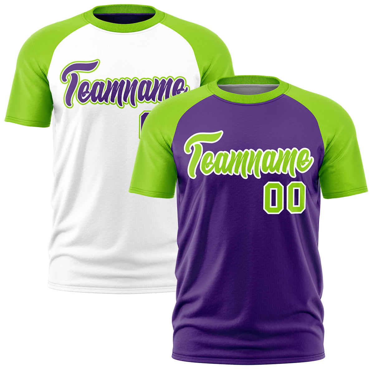 Custom Purple Neon Green White Reversible Raglan Sleeves Moisture-Wicking T-shirt| KXKSHOP