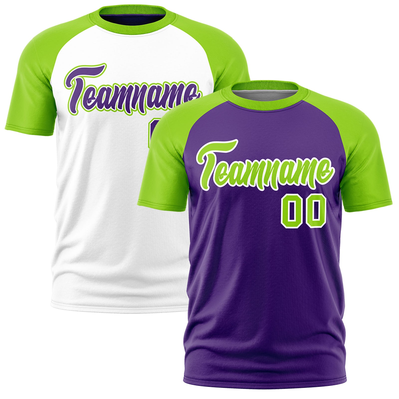 Custom Purple Neon Green White Reversible Raglan Sleeves Moisture-Wicking T-shirt| KXKSHOP