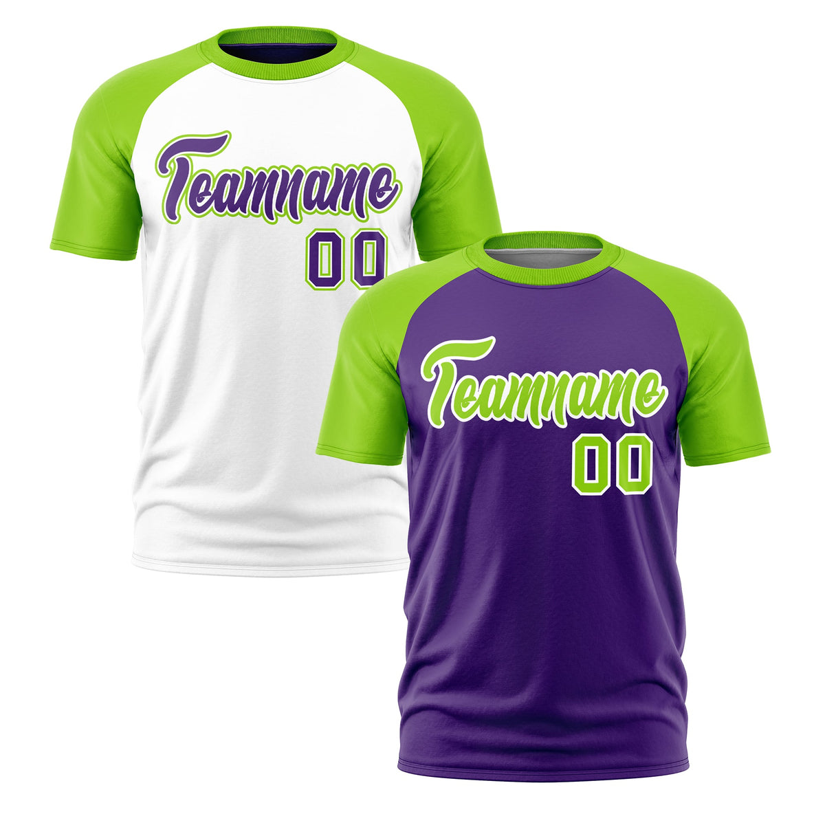 Custom Purple Neon Green White Reversible Raglan Sleeves Moisture-Wicking T-shirt| KXKSHOP