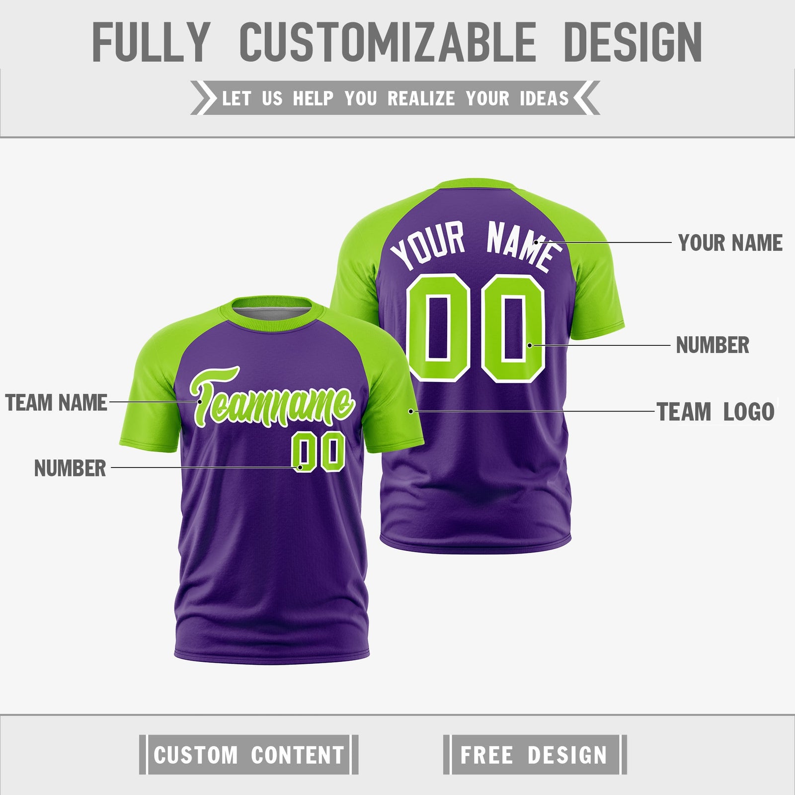 Custom Purple Neon Green White Reversible Raglan Sleeves Moisture-Wicking T-shirt| KXKSHOP