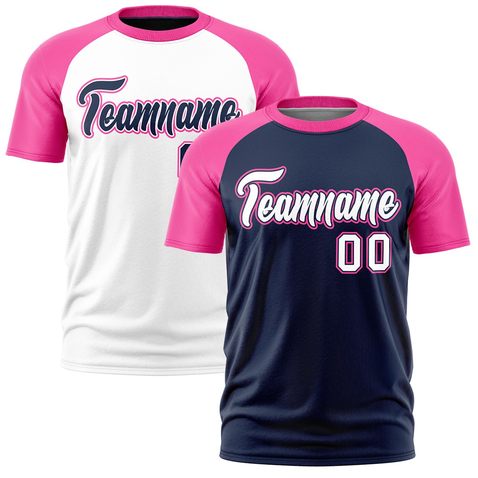 Custom White Pink Navy Reversible Raglan Sleeves Moisture-Wicking T-shirt| KXKSHOP