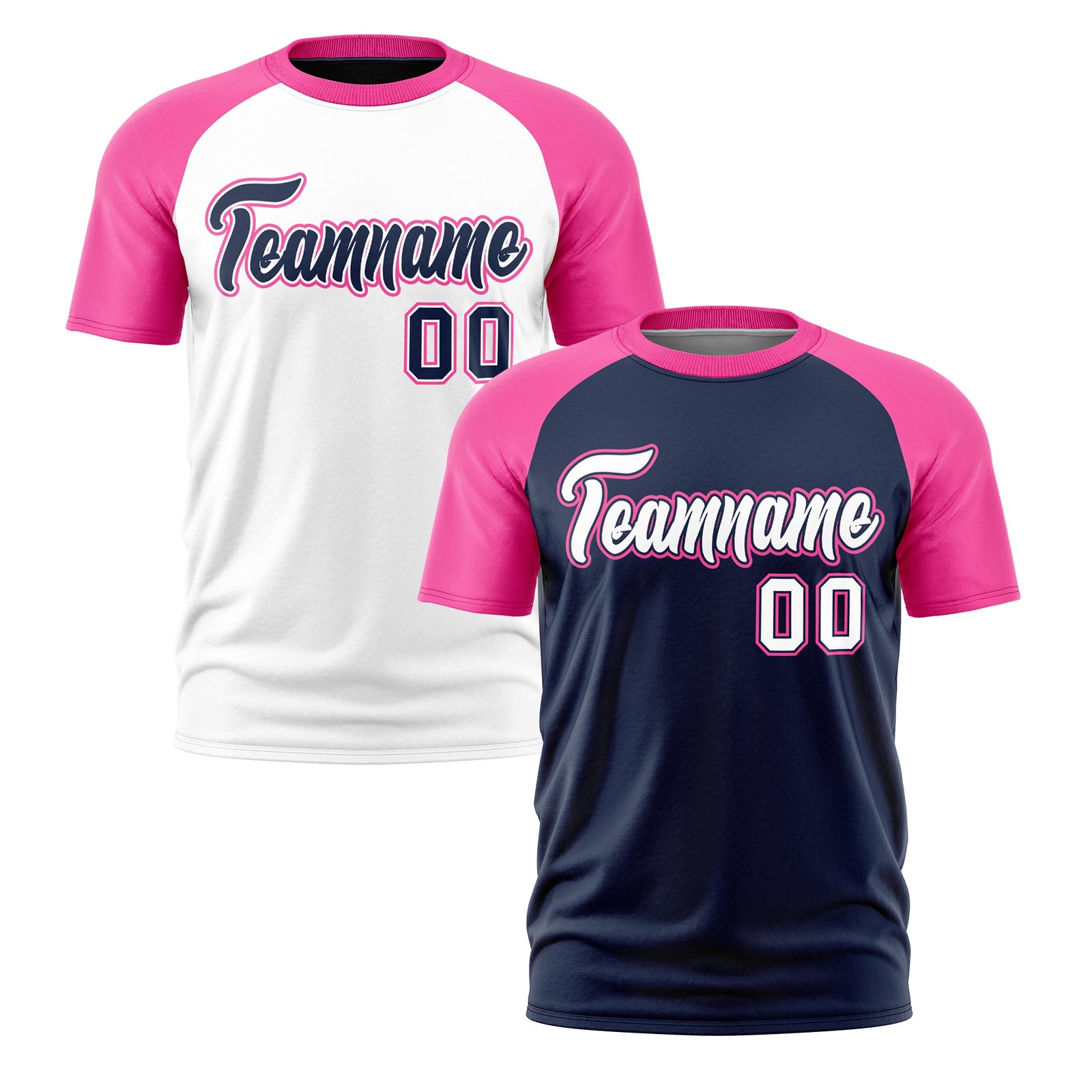 Custom White Pink Navy Reversible Raglan Sleeves Moisture-Wicking T-shirt| KXKSHOP