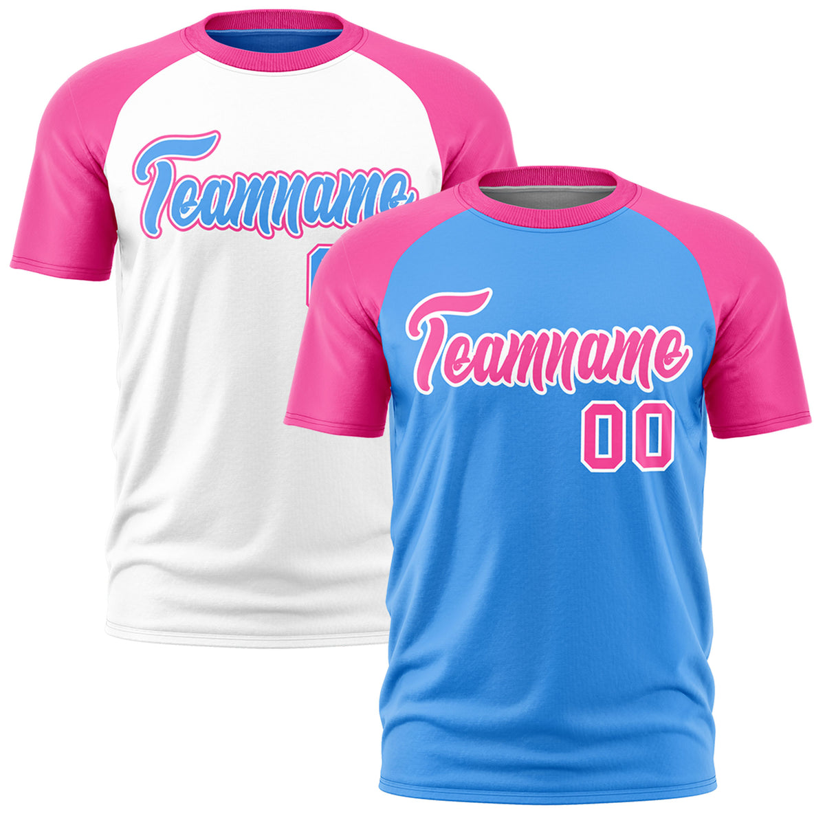 Custom Powder Blue Pink White Reversible Raglan Sleeves Quick Dry T-shirt| KXKSHOP