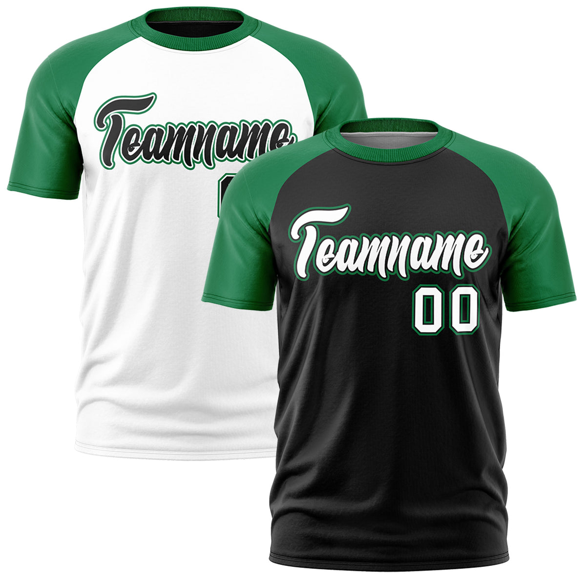 Custom Black Kelly Green White Reversible Raglan Sleeves Moisture-Wicking T-shirt| KXKSHOP
