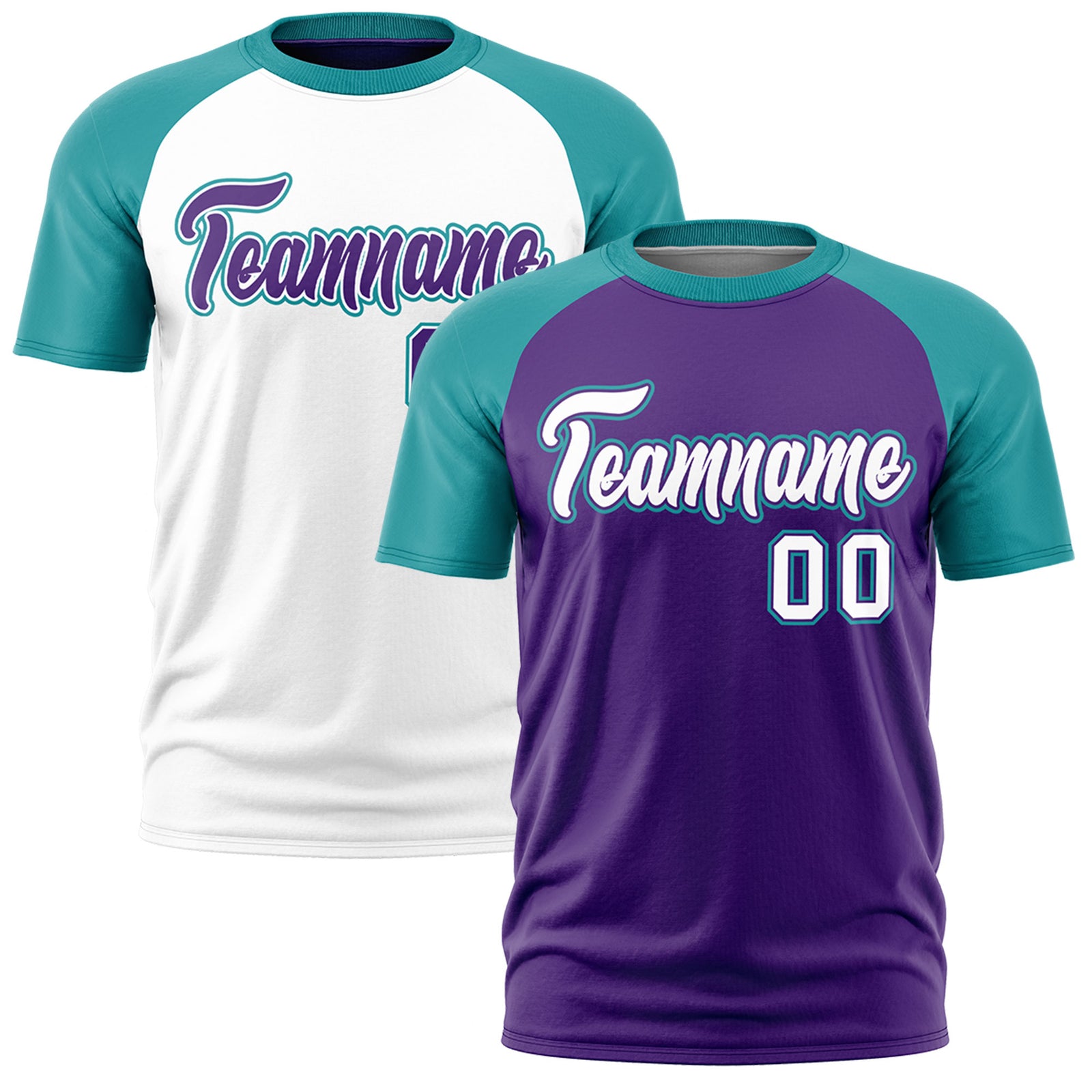 Custom Purple Teal White Reversible Raglan Sleeves Quick Dry T-shirt| KXKSHOP