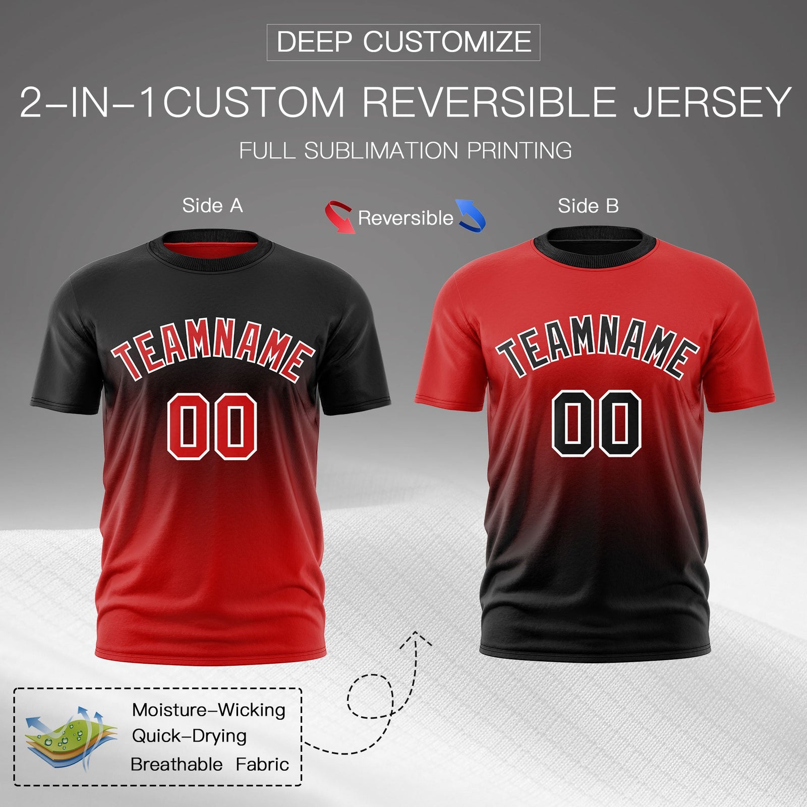 Custom Red Black Gradient Fashion Reversible Lightweight T-shirt| KXKSHOP