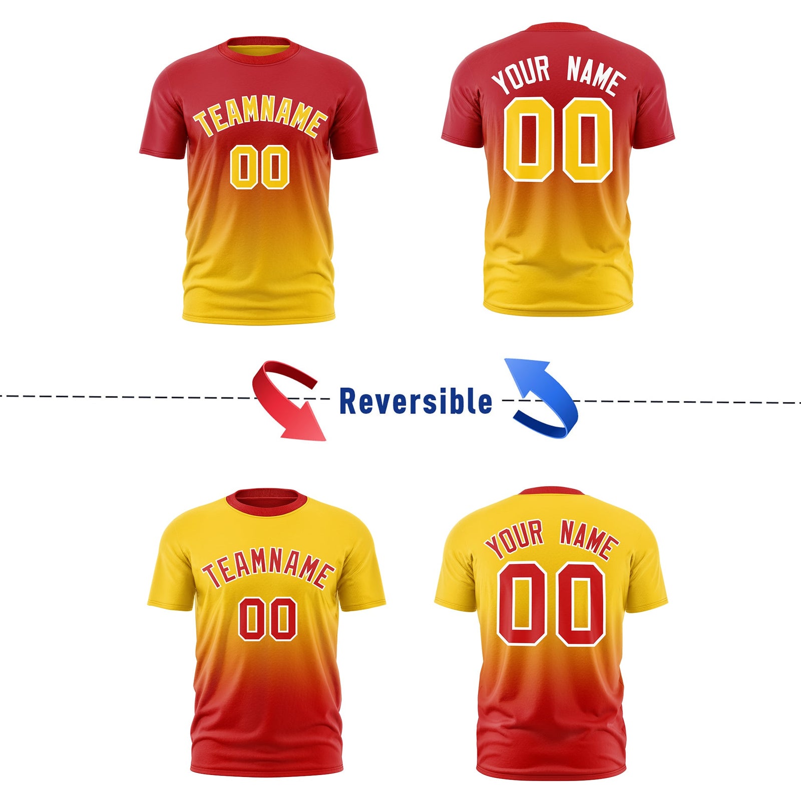 Custom Red Gold Gradient Fashion Reversible Quick Dry T-shirt| KXKSHOP