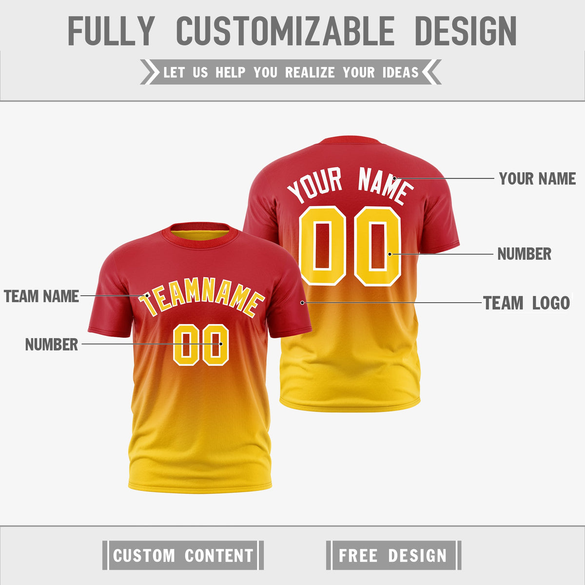 Custom Red Gold Gradient Fashion Reversible Quick Dry T-shirt| KXKSHOP