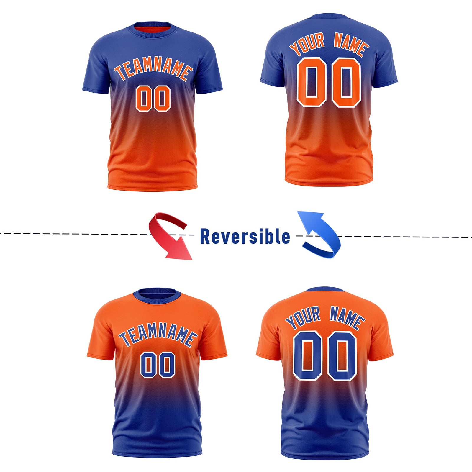 Custom Orange Royal Blue Gradient Fashion Reversible Lightweight T-shirt| KXKSHOP