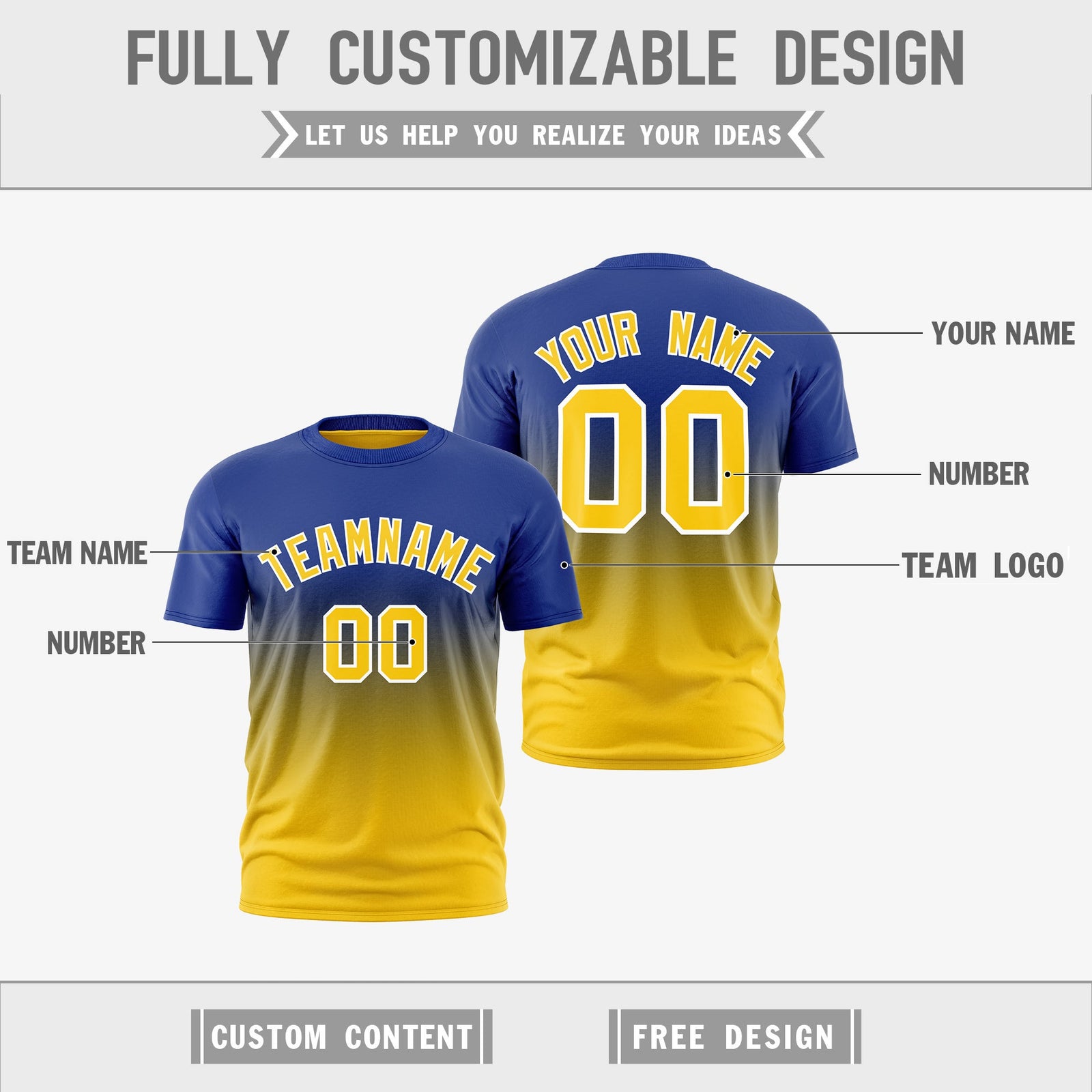 Custom Gold Royal Blue Gradient Fashion Reversible Quick Dry T-shirt| KXKSHOP