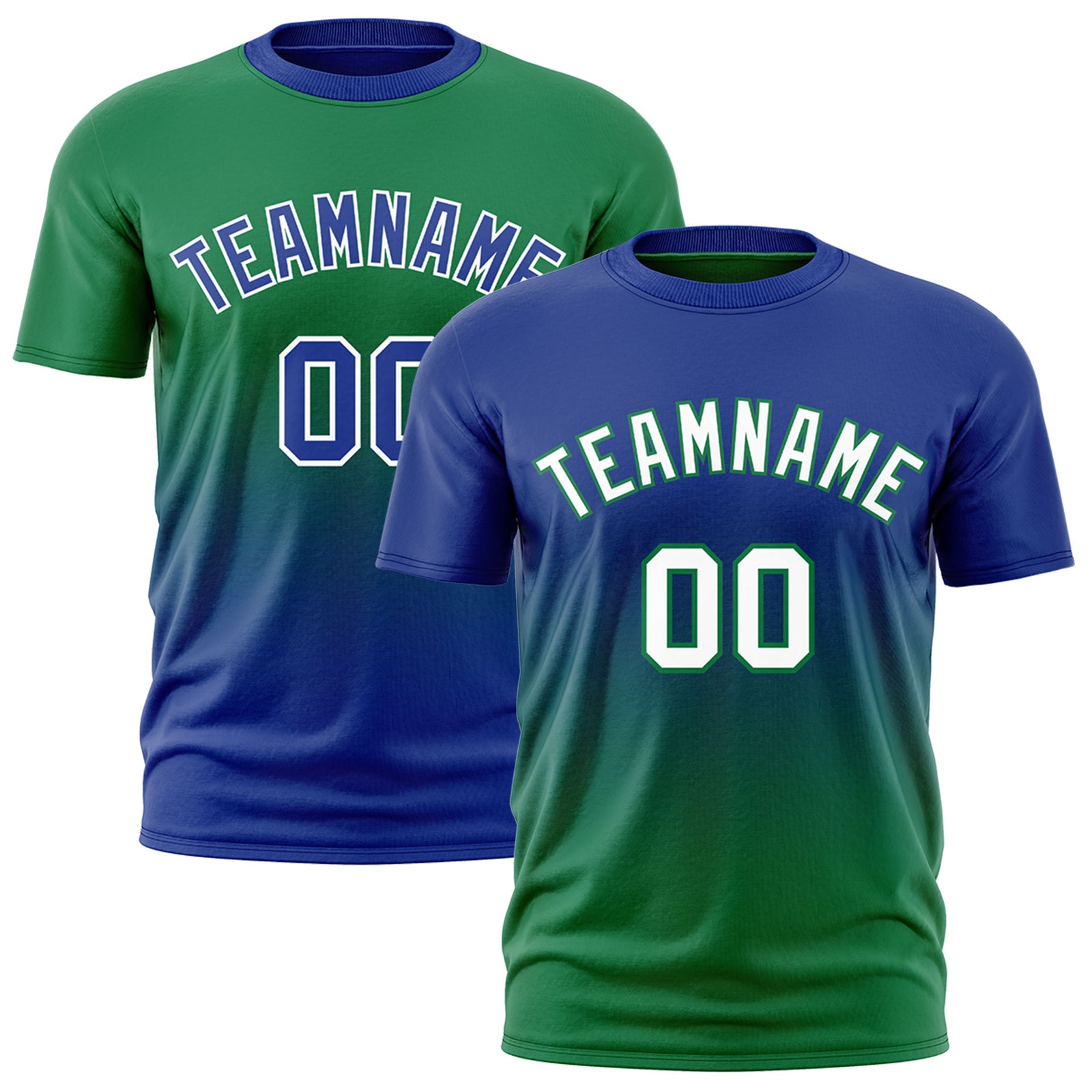 Custom Kelly Green Royal Blue Gradient Fashion Reversible Lightweight T-shirt| KXKSHOP