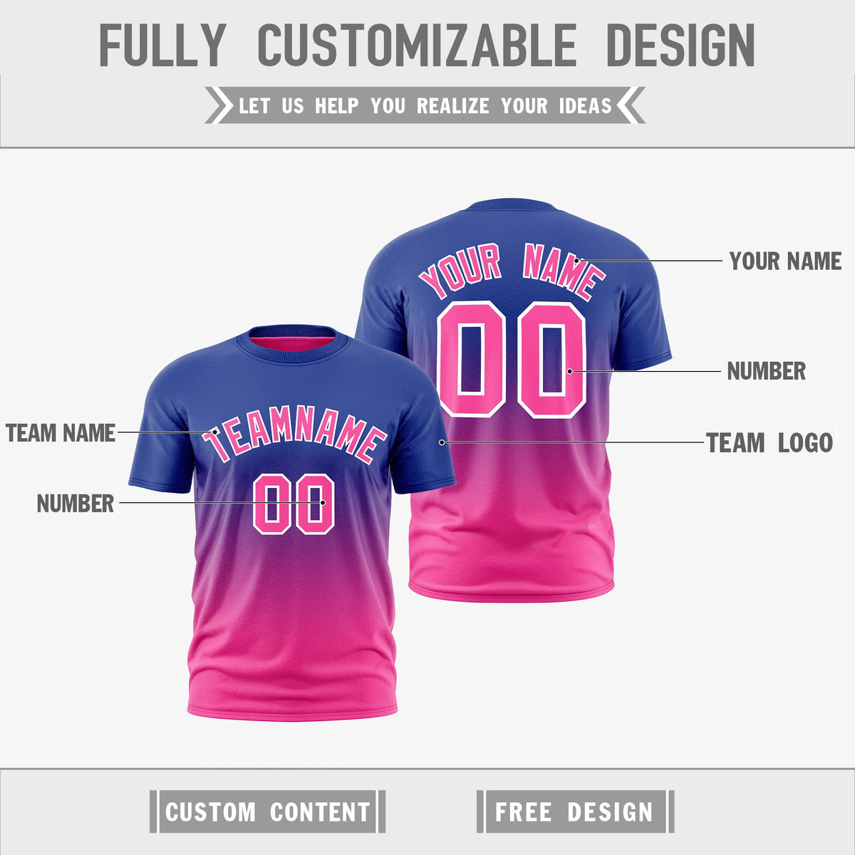 Custom Pink Royal Blue Gradient Fashion Reversible Quick Dry T-shirt| KXKSHOP