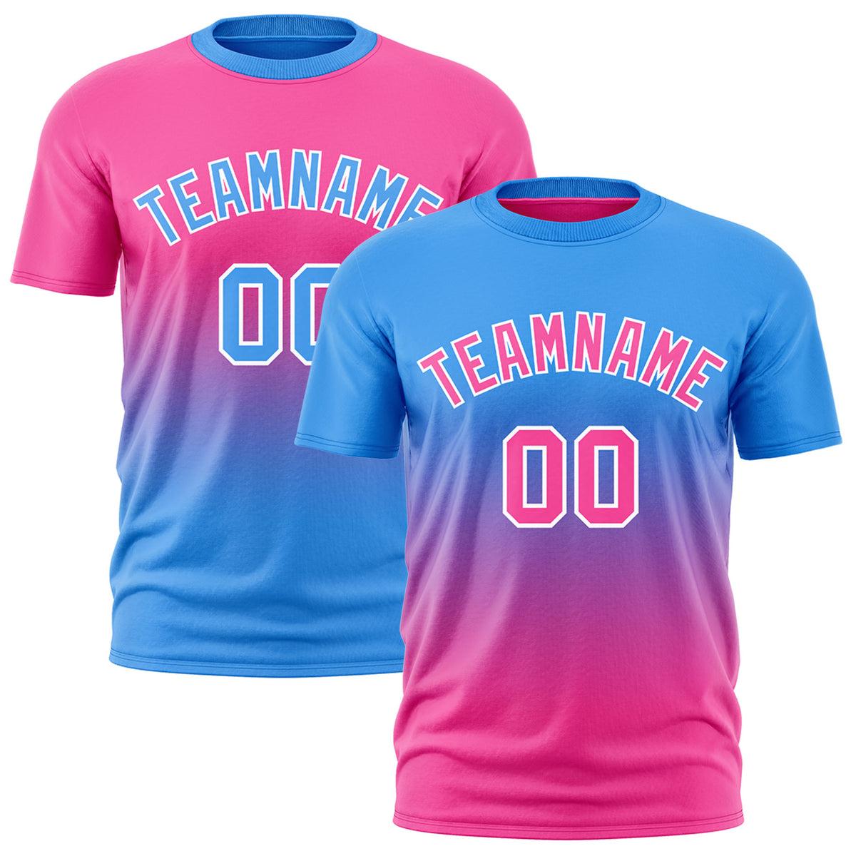Custom Powder Blue Pink Gradient Fashion Reversible Lightweight T-shirt| KXKSHOP