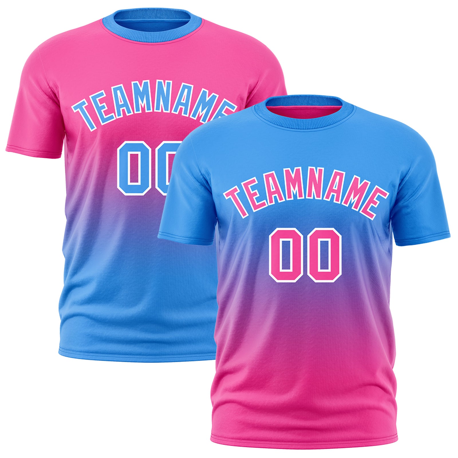 Custom Powder Blue Pink Gradient Fashion Reversible Lightweight T-shirt| KXKSHOP