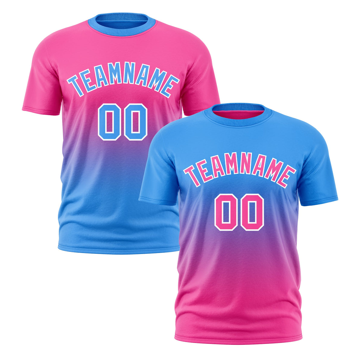 Custom Powder Blue Pink Gradient Fashion Reversible Lightweight T-shirt| KXKSHOP