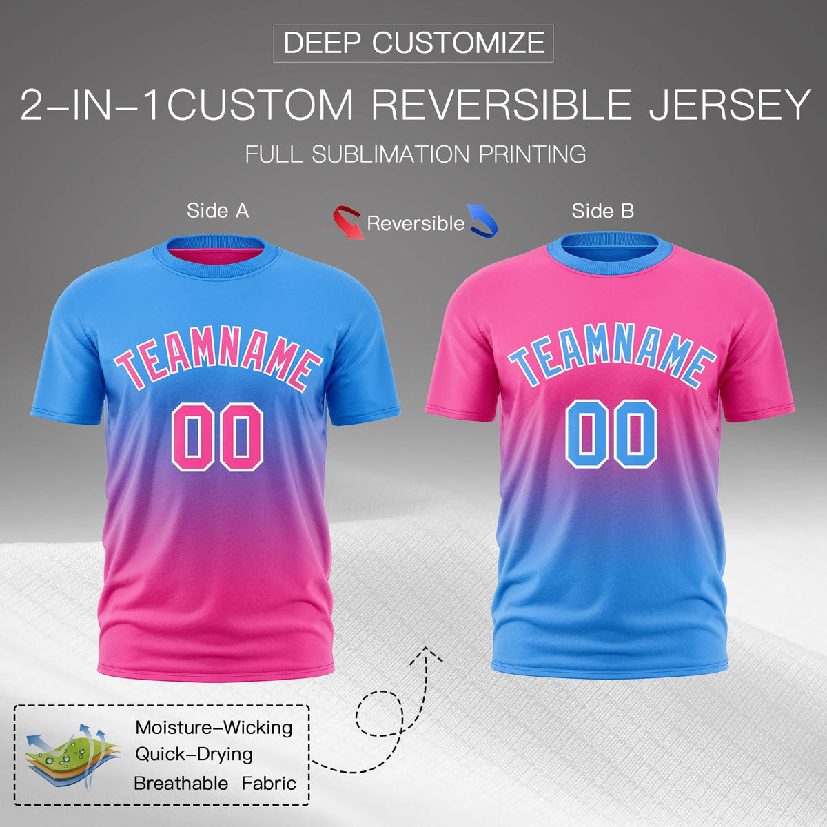 Custom Powder Blue Pink Gradient Fashion Reversible Lightweight T-shirt| KXKSHOP
