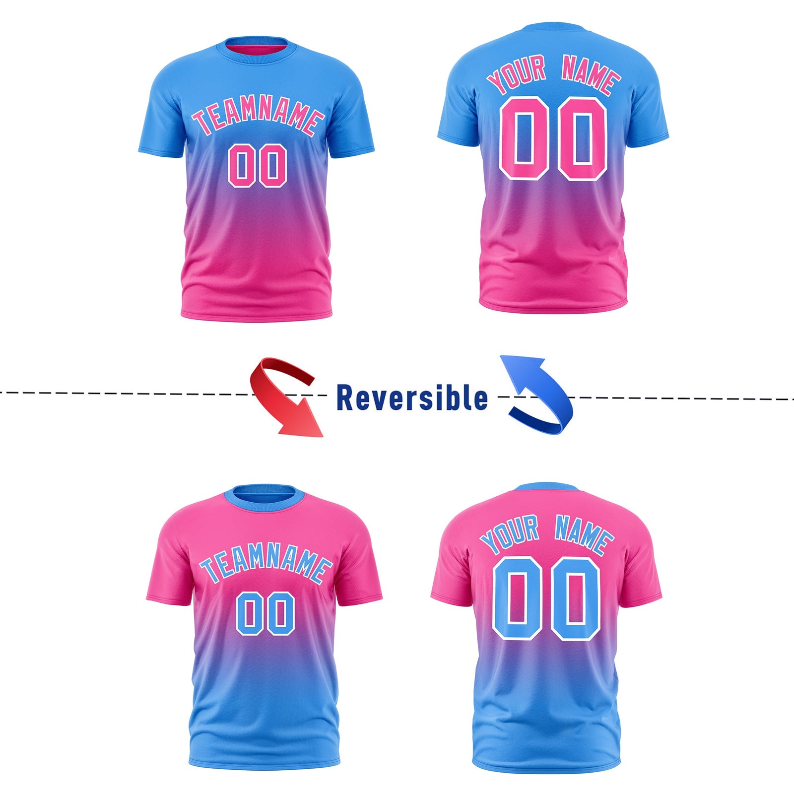 Custom Powder Blue Pink Gradient Fashion Reversible Lightweight T-shirt| KXKSHOP