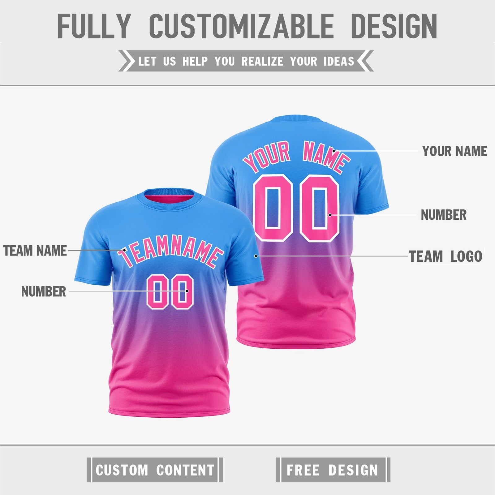 Custom Powder Blue Pink Gradient Fashion Reversible Lightweight T-shirt| KXKSHOP
