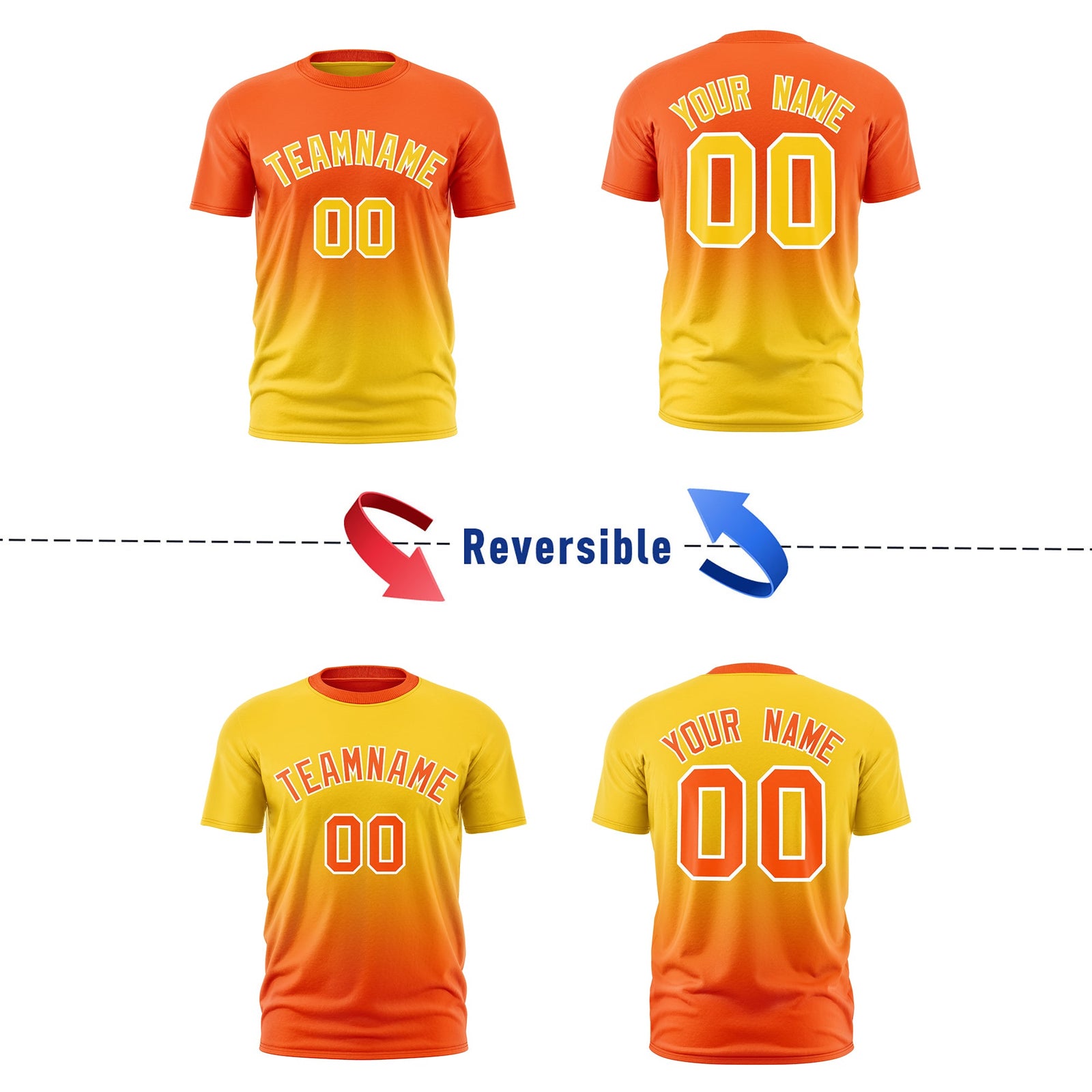 Custom Orange Gold Gradient Fashion Reversible Lightweight T-shirt| KXKSHOP