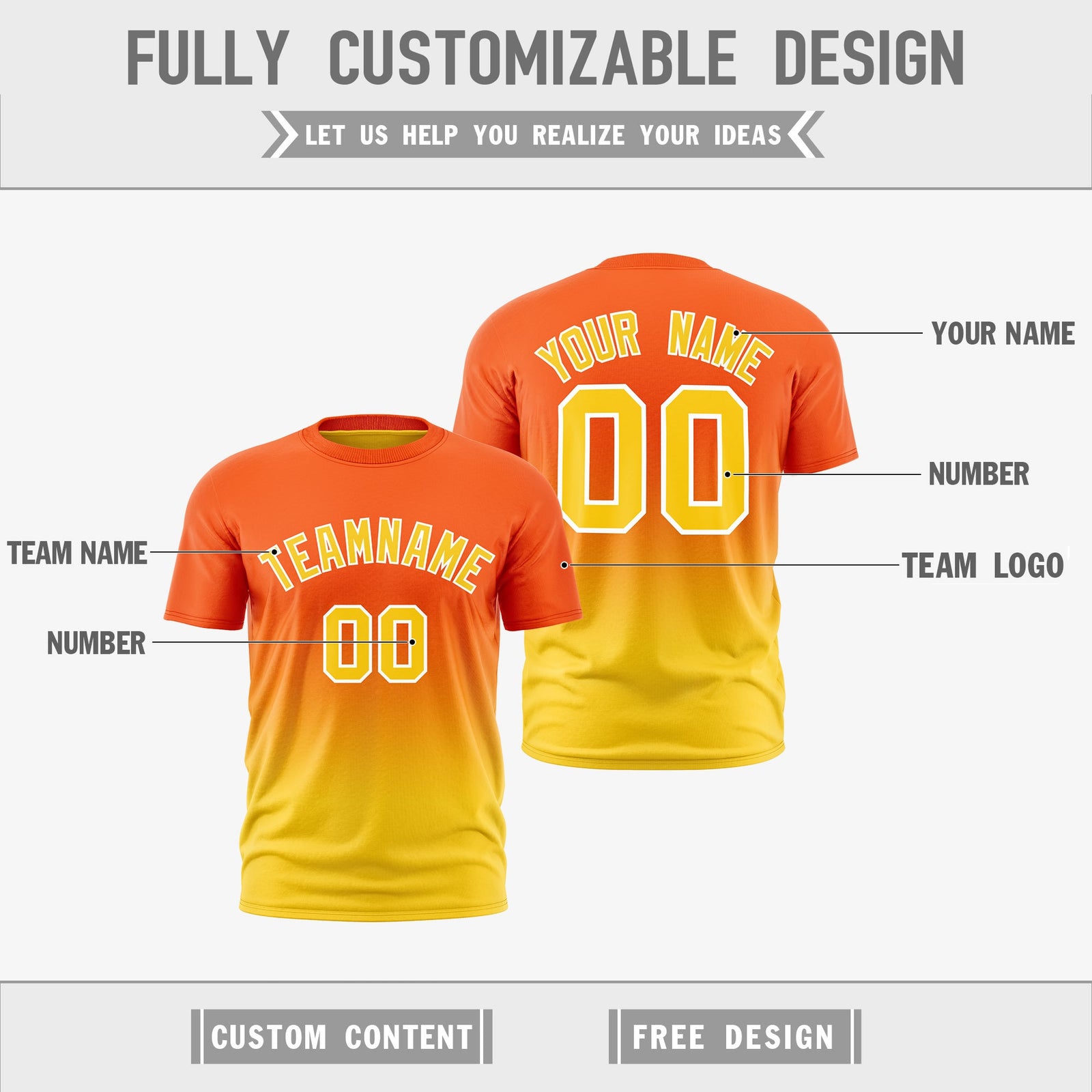 Custom Orange Gold Gradient Fashion Reversible Lightweight T-shirt| KXKSHOP