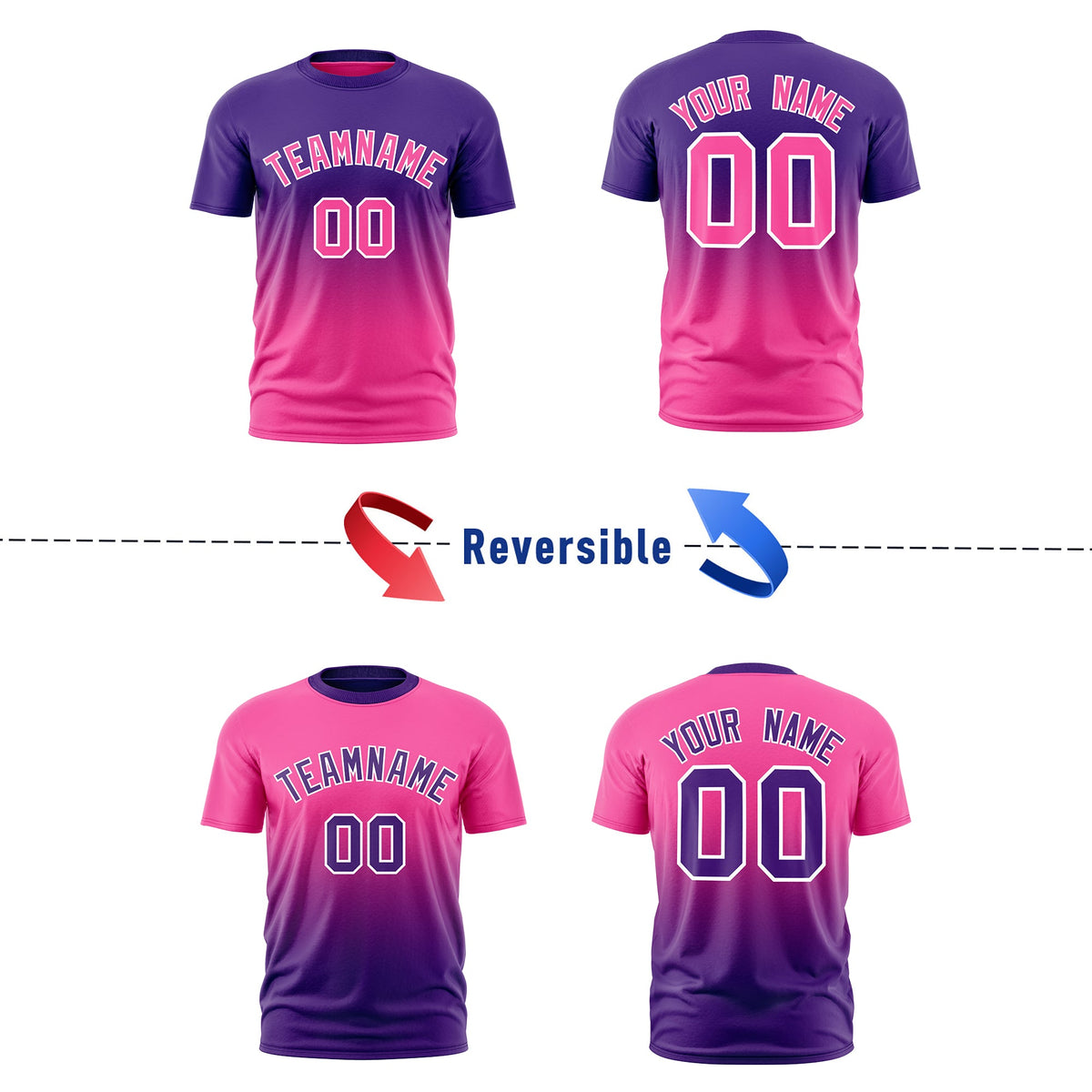 Custom Purple Pink Gradient Fashion Reversible Lightweight T-shirt| KXKSHOP