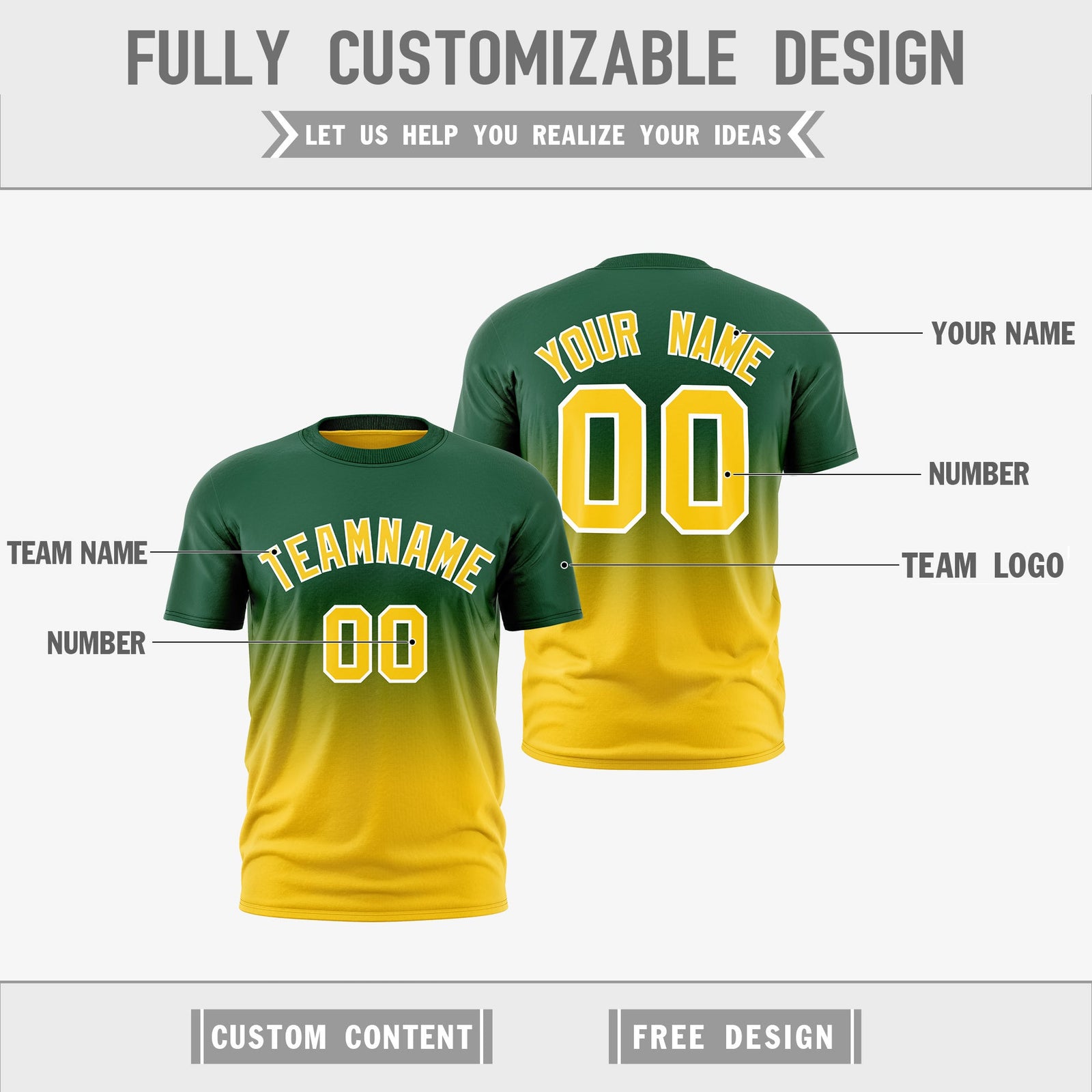 Custom Dark Green Gold Gradient Fashion Reversible Quick Dry T-shirt| KXKSHOP