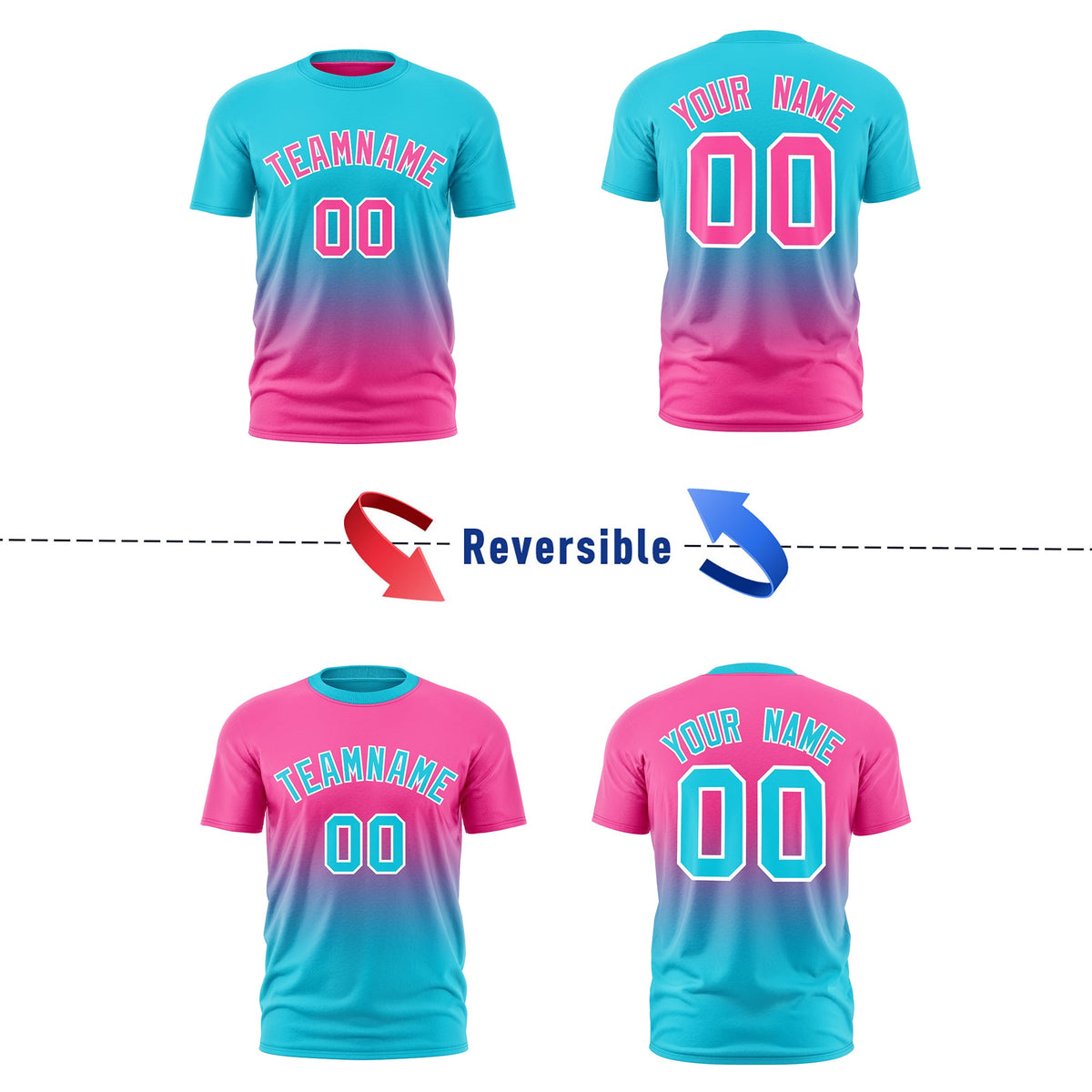 Custom Sky Blue Pink Gradient Fashion Reversible Lightweight T-shirt| KXKSHOP
