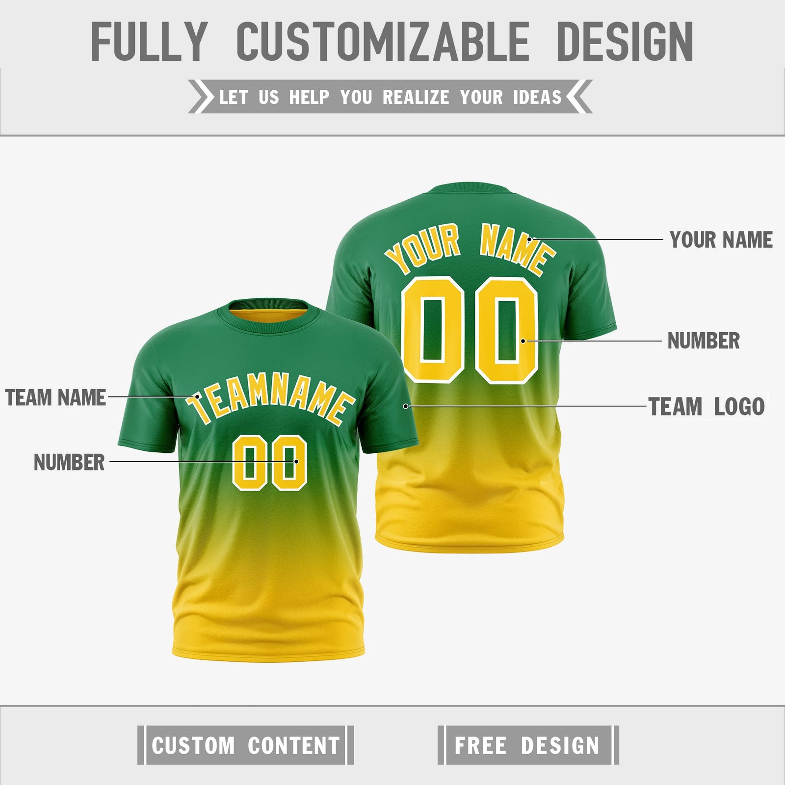 Custom Kelly Green Gold Gradient Fashion Reversible Lightweight T-shirt| KXKSHOP