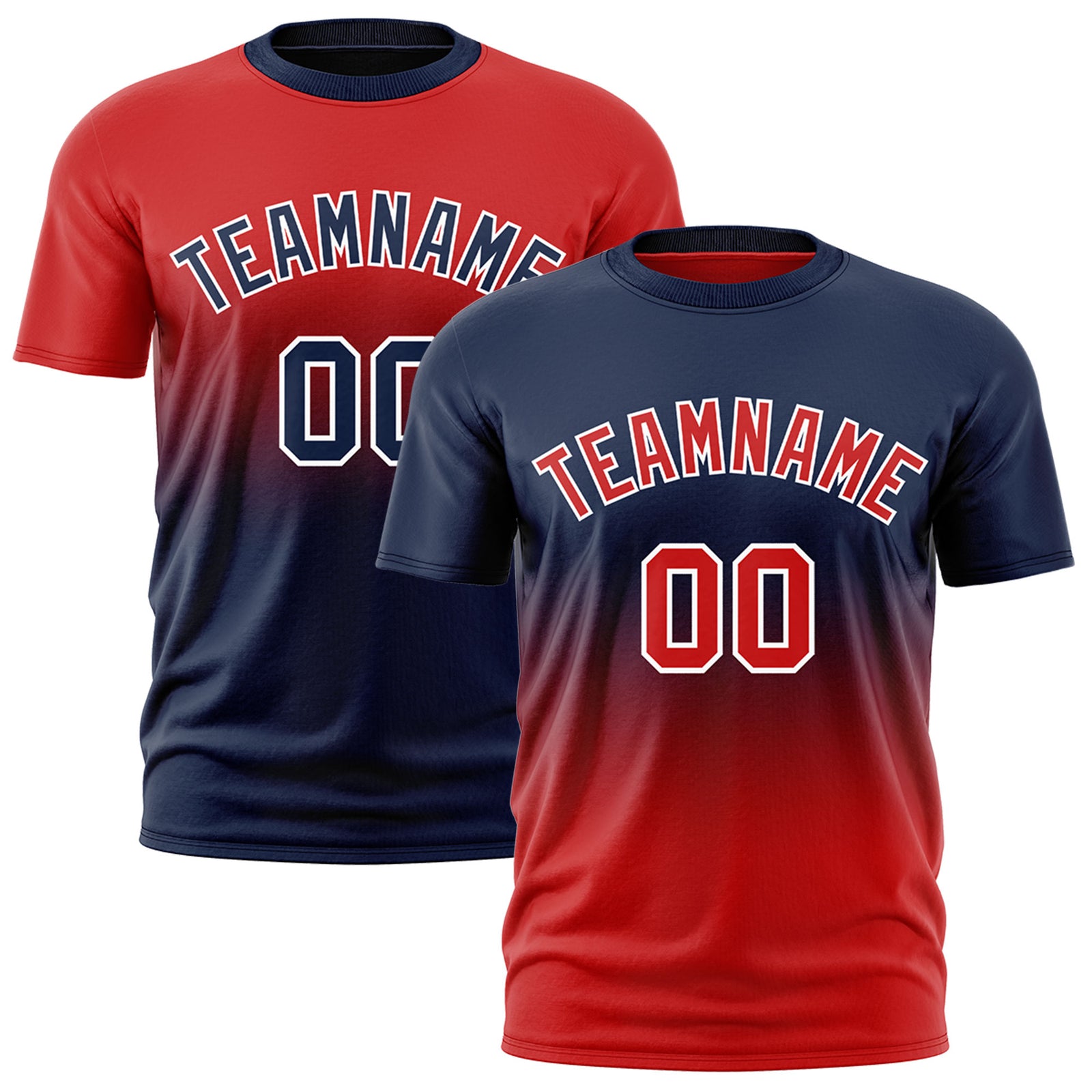 Custom Red Navy Gradient Fashion Reversible Quick Dry T-shirt| KXKSHOP