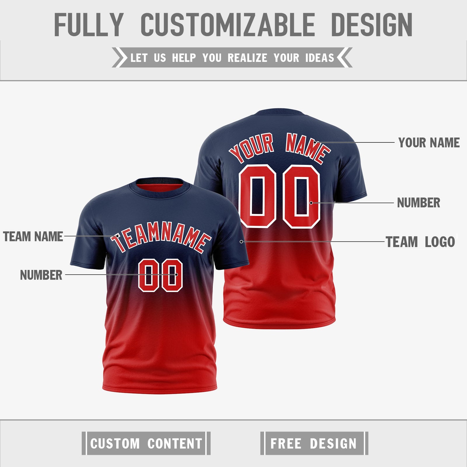 Custom Red Navy Gradient Fashion Reversible Quick Dry T-shirt| KXKSHOP