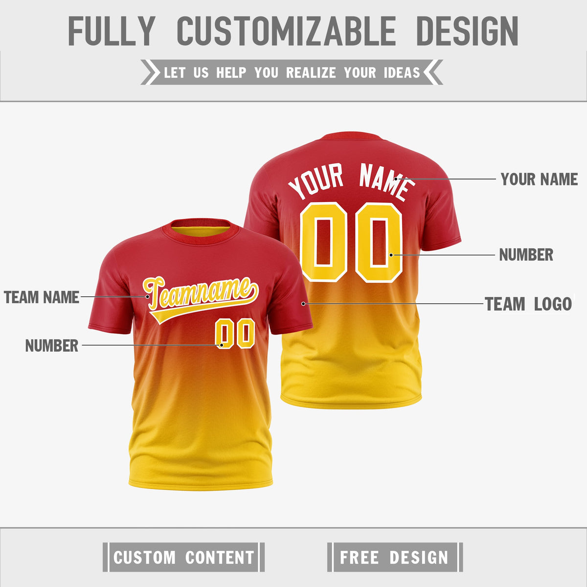 Custom Red Gold Gradient Fashion Reversible Quick Dry T-shirt| KXKSHOP