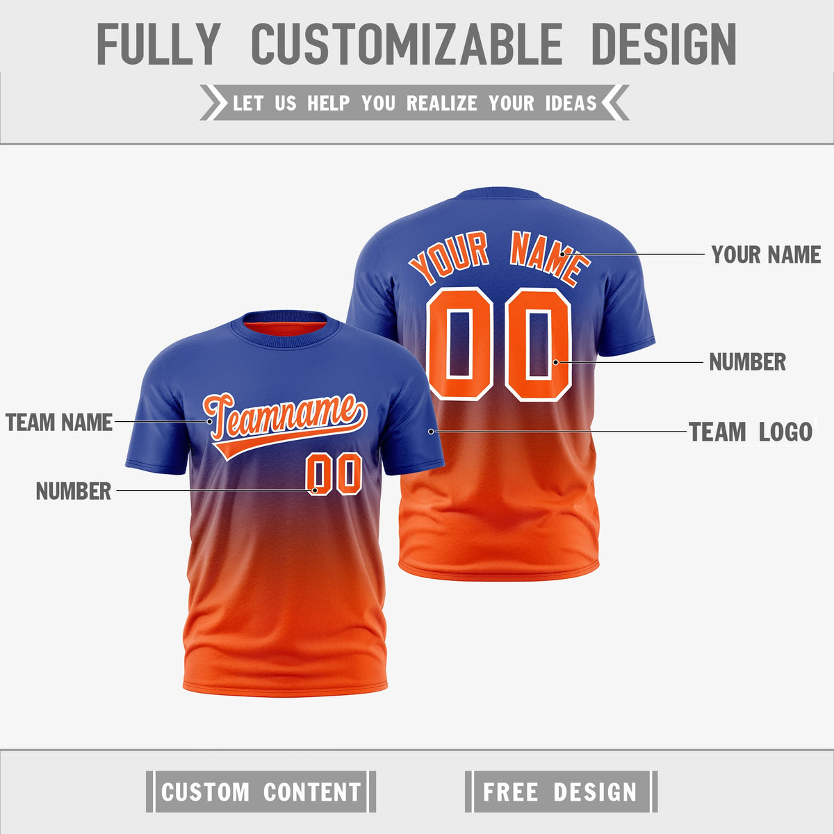 Custom Orange Royal Blue Gradient Fashion Reversible Lightweight T-shirt| KXKSHOP