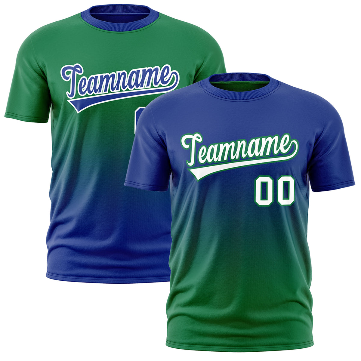 Custom Kelly Green Royal Blue Gradient Fashion Reversible Lightweight T-shirt| KXKSHOP
