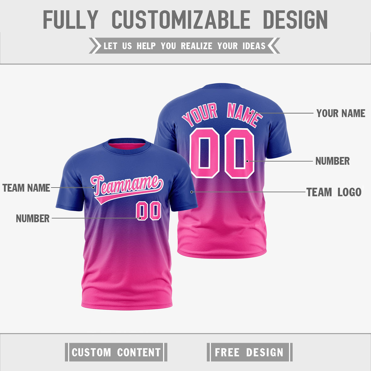 Custom Pink Royal Blue Gradient Fashion Reversible Quick Dry T-shirt| KXKSHOP