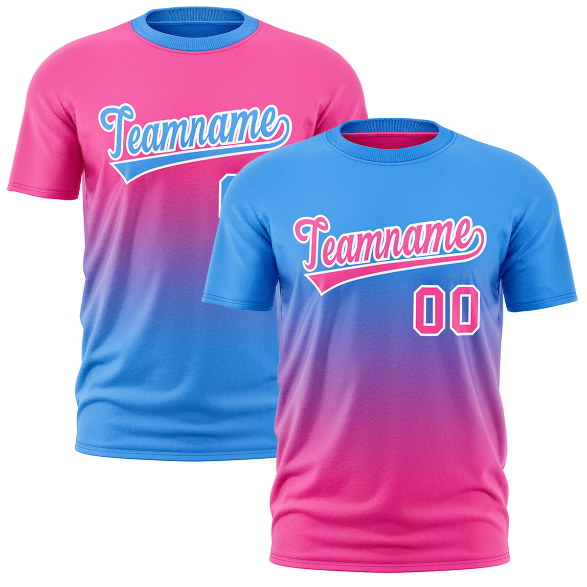 Custom Powder Blue Pink Gradient Fashion Reversible Lightweight T-shirt| KXKSHOP