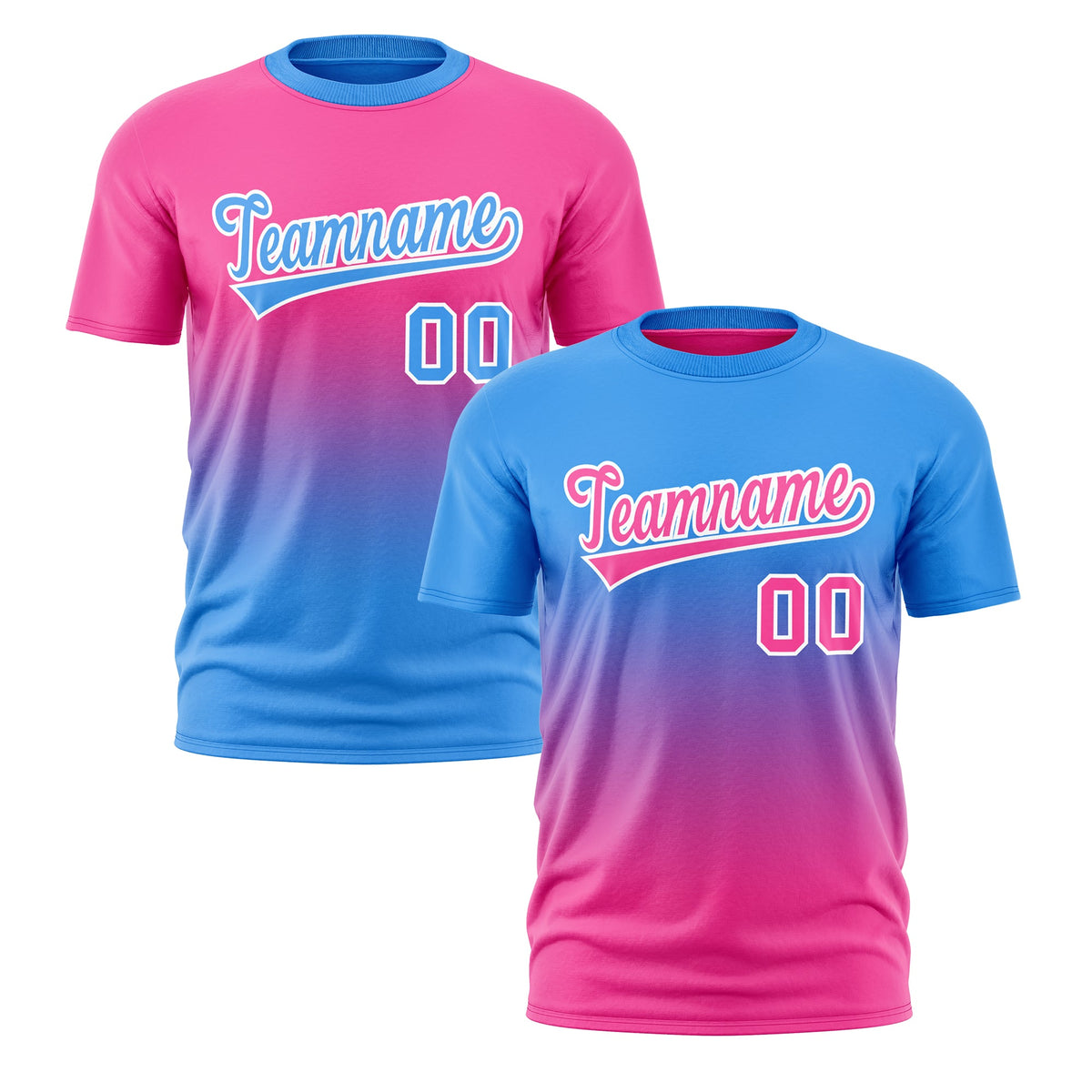 Custom Powder Blue Pink Gradient Fashion Reversible Lightweight T-shirt| KXKSHOP