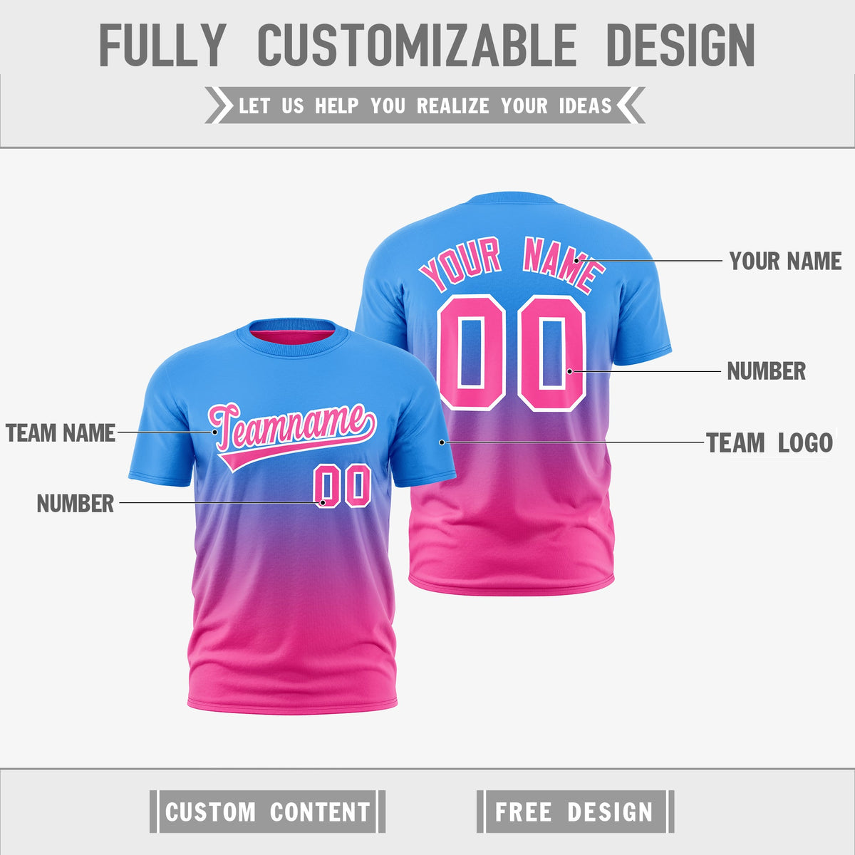 Custom Powder Blue Pink Gradient Fashion Reversible Lightweight T-shirt| KXKSHOP