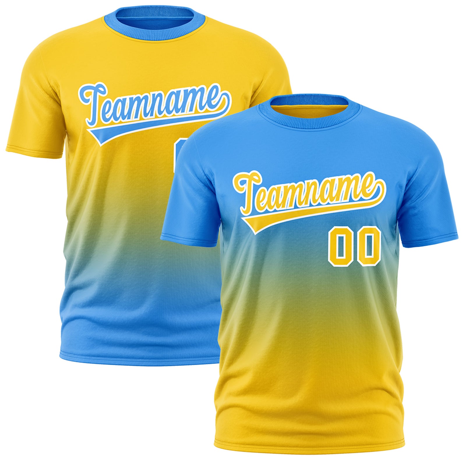 Custom Powder Blue Gold Gradient Fashion Reversible Quick Dry T-shirt| KXKSHOP
