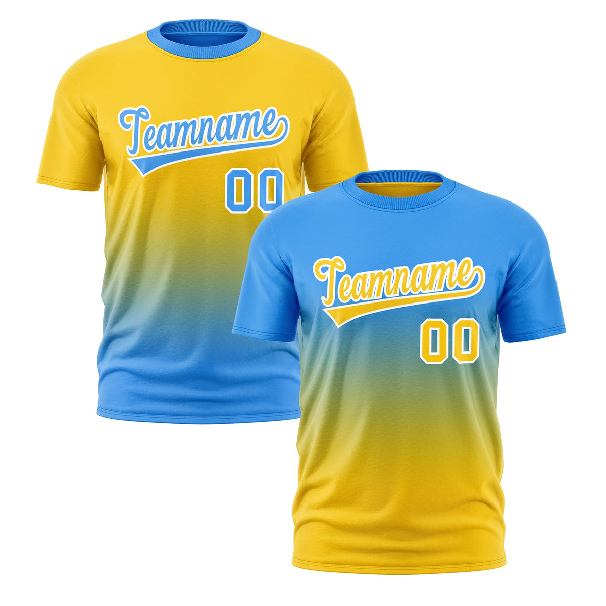 Custom Powder Blue Gold Gradient Fashion Reversible Quick Dry T-shirt| KXKSHOP