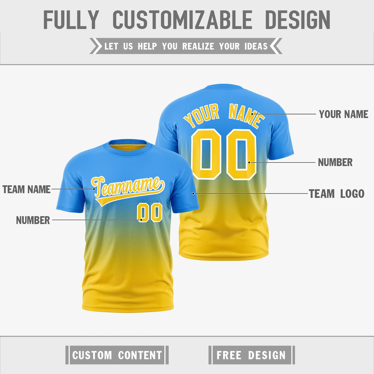 Custom Powder Blue Gold Gradient Fashion Reversible Quick Dry T-shirt| KXKSHOP
