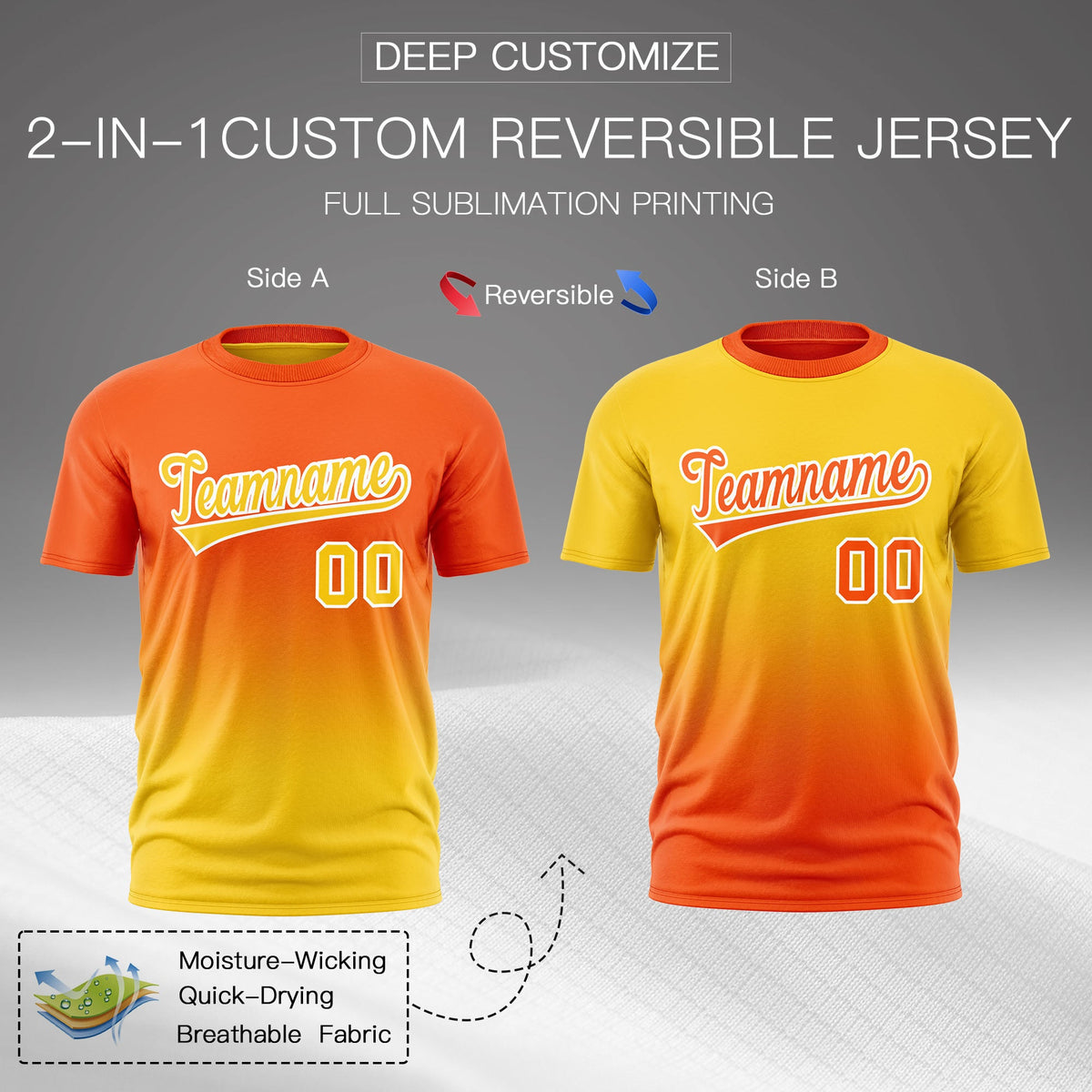 Custom Orange Gold Gradient Fashion Reversible Lightweight T-shirt| KXKSHOP
