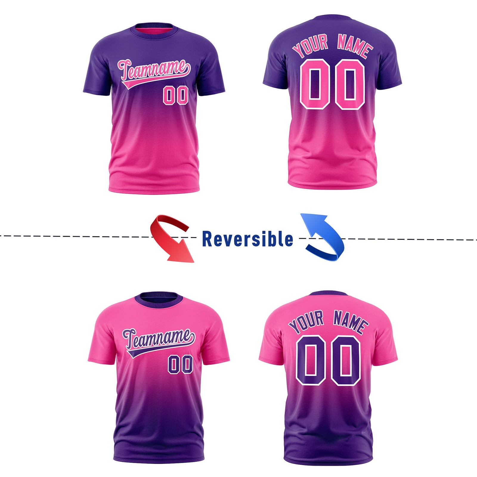 Custom Purple Pink Gradient Fashion Reversible Lightweight T-shirt| KXKSHOP
