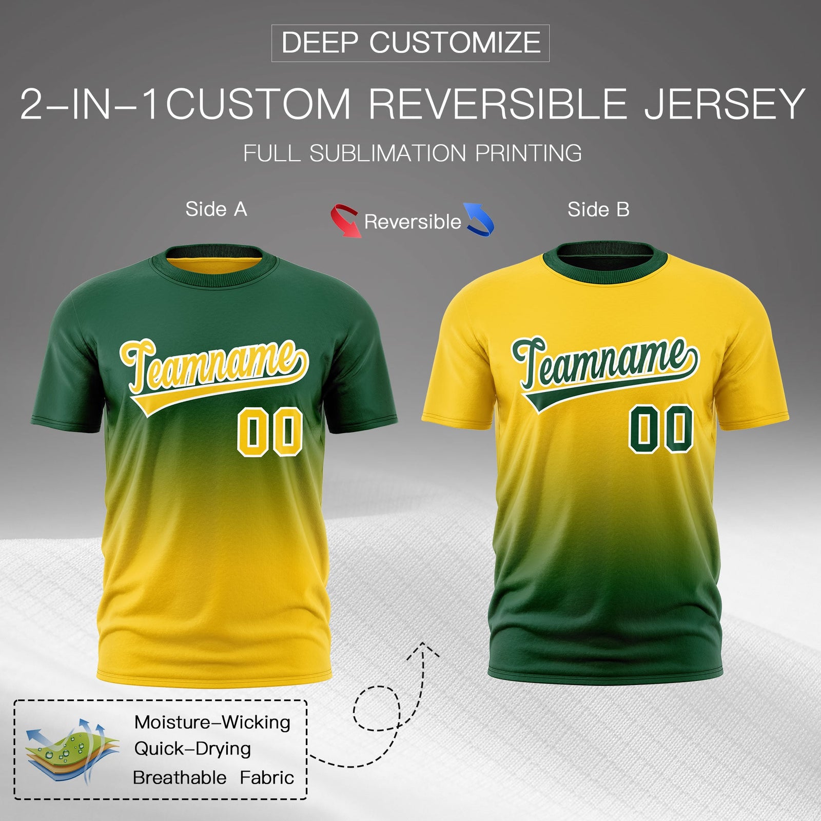 Custom Dark Green Gold Gradient Fashion Reversible Quick Dry T-shirt| KXKSHOP