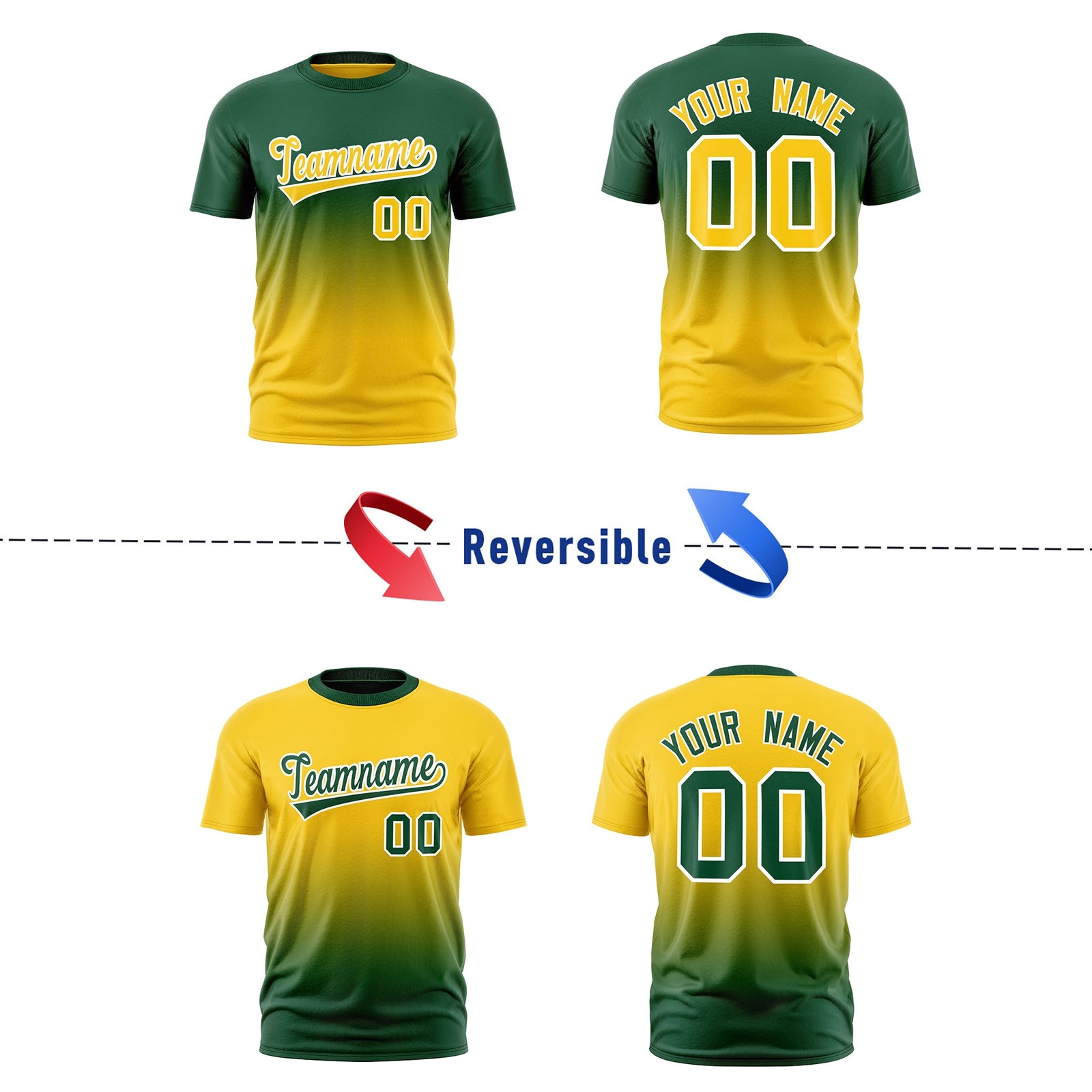 Custom Dark Green Gold Gradient Fashion Reversible Quick Dry T-shirt| KXKSHOP