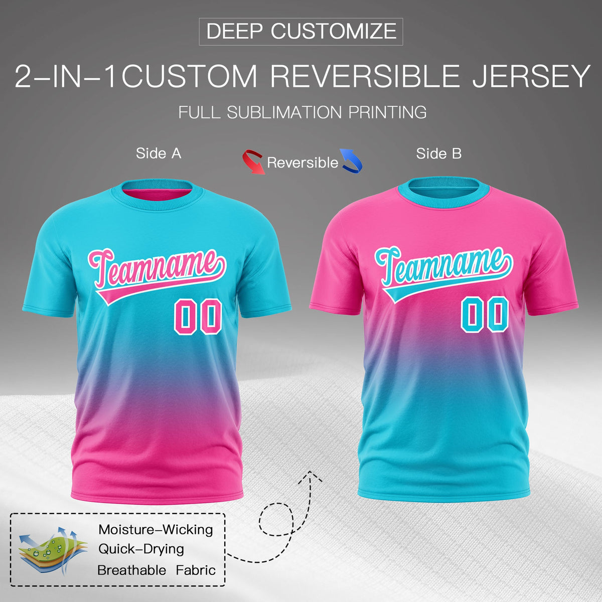 Custom Sky Blue Pink Gradient Fashion Reversible Lightweight T-shirt| KXKSHOP